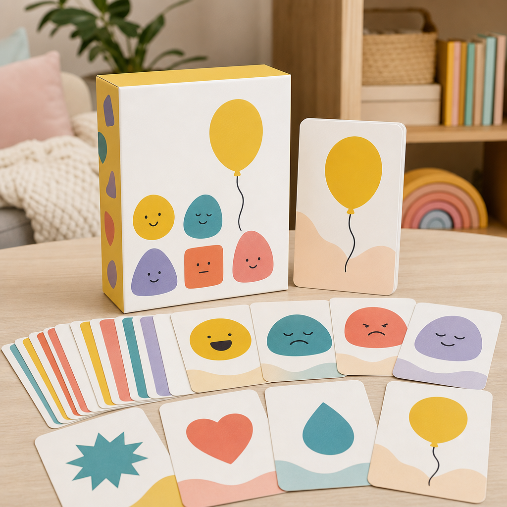 Product mockup for Yellow Balloon Feelings Cards